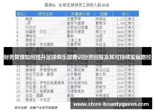 财务管理如何提升足球俱乐部青训投资回报及其可持续发展路径 财务管理如何提升足球俱乐部青训投资回报及其可持续发展路径